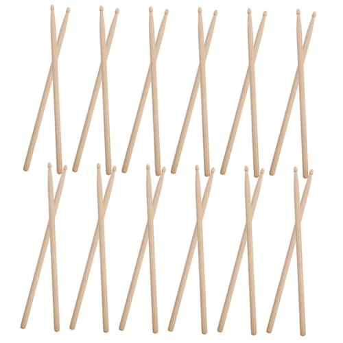 GLEAVI 12 pares de baquetas 5a de madera de arce con punta redonda para principiantes y bateristas profesionales – Baquetas ligeras para educación musical y uso en batería acústica o electrónica miniatura 1
