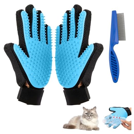ZSMJAER 2 Piezas Guante de Cepillado para Mascotas,Cepillo Suave y masajeador para la eliminación del Pelo de los Animales domésticos,Efecto Relajante (Azul Claro)