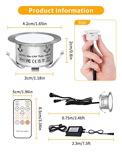 Sararoom Dimmable Led Deck Lights Kit, 10Pcs Φ1.65In Low Voltage Recessed Outdoor Step Light With 3 Colors In 6500K, 4000K, 3000K, Ip67 Waterproof Landscape Light For Yard Pathway Stair Deco #TOP1