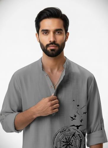 Image of Amazon Brand - INKAST Men's Cotton Blend Mandarin Collar Regular Fit Full Sleeve Casual Short Kurta