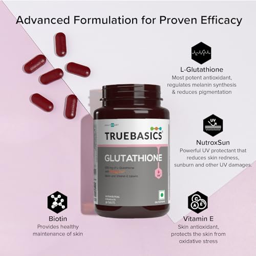 TrueBasics Glutathione (30 Tablets) | With Nutroxsun, Biotin & Vitamin E | For Healthy & Youthful Skin