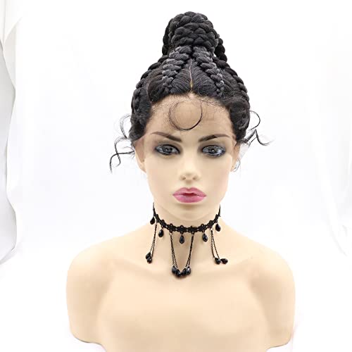 Xiweiya Black Braided Lace Front Wigs for Women Natural Looking Twist Dutch Braids Wig Super Long 36inch Mixed Color Brading Wig