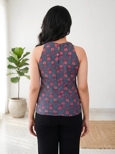 Image of Yash Gallery Women's Cotton Regular Fit Floral Printed Hot Neck Regular Top
