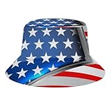 XUTSAKDCJ Fashion Beach Bucket Hat for Men OutdoorSun Hats Breathable Packable Red Blue White American Flag Fishing Hat