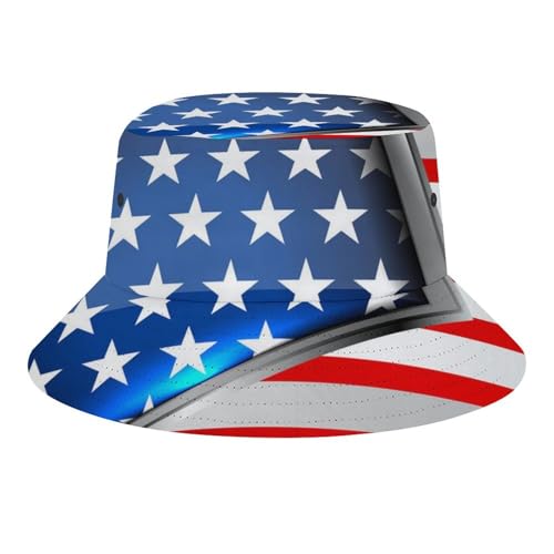 XUTSAKDCJ Fashion Beach Bucket Hat for Men OutdoorSun Hats Breathable Packable Red Blue White American Flag Fishing Hat