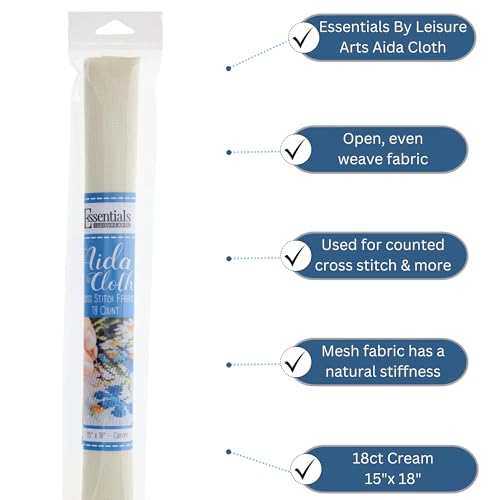 Image of Essentials By Leisure Arts Aida Cloth, 18 Count, Cream, Cross Stitch Fabric, Embroidery Fabric, Cross Stitch Supplies for Crafting, Stitching, and Sewing Projects 15X18