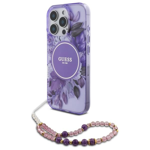 Coque iPhone 16 Pro Max antichoc compatible Magsafe fleurs violettes