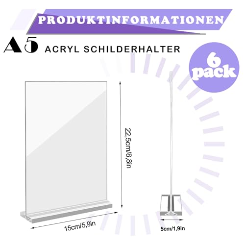 A5 Acryl Schilderhalter, 2 Stück Acryl Tischaufsteller, T Ständer Aufsteller Doppelseitiger Vertikaler Transparenter Kunststoff Display Rack für Bilderrahmen, Zuhause, Büro, Einzelhandel, Messe