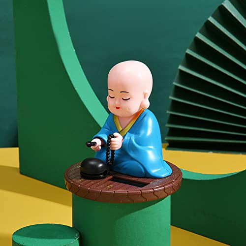 Image of AUGEN Small Buddhist Monk Solar Ornaments, Automatic Nodding Lucky Meaning Light Energy Sensing Eco Friendly Solar Buddhist Monk Statue Decoration for Home Car Dashboard (Pack of 1)(B, Blue)