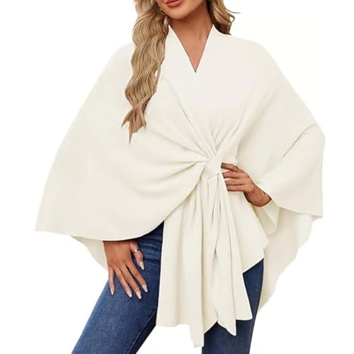 ljhjdkxf Poncho Doux Ouvert sur Le Devant pour Femme Dayyearn - Tricot croisé, léger pour Les Voyages et l'automne-Hiver (White)