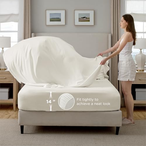 Image of Bedsure Queen Comforter Set Ivory - Bed in a Bag Queen Size Bedding 7 Pieces, GentleSoft Pintuck Bed Set Gift for Family, All Season Down Alternative Comforter with Sheets, Pillowcases & Shams