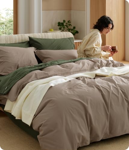 Bedsure PureWoven 100% Washed Cotton Duvet Cover Set, Queen Size, 3-PC