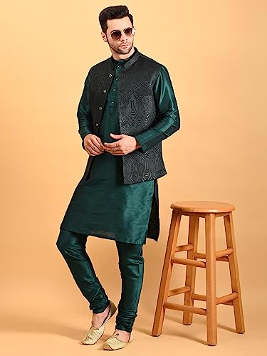 Image of Uri and MacKenzie Men's Silk Blend Kurta Pajama with Designer Ethnic Nehru Jacket /Modi Jacket