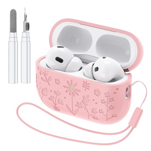 Compatible with AirPods Pro 2 Case USB C, Flower Engraved Cute Silicone Protective Case Cover for...