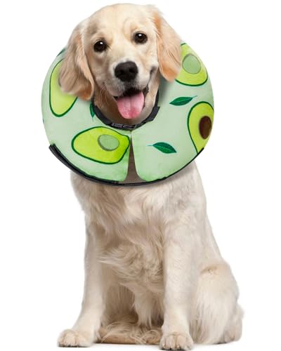 Image of MIDOG Inflatable Dog Cone Alternative for After Surgery - Soft Protective Donut Collar Prevents Licking, Comfortable Recovery E-Collar Alternative for Small Medium Large Dogs (Avocado,L)