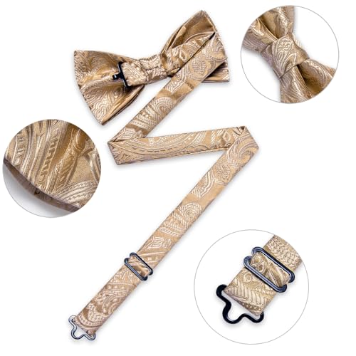 Image of DiBanGu Pre-Tied Bow Ties for Men Silk Adjustable Tuxedo Bowties Pocket Square Cufflinks Set with Lapel Pin Jacquard Woven