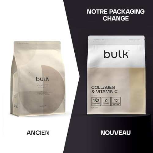 Bulk Collagène et Vitamine C en Poudre, 12 000 mg par portion, peptides de collagène hydrolysé, type 1 et type 3, Peptides de Collagène, Vanille, 500 g – Image 3