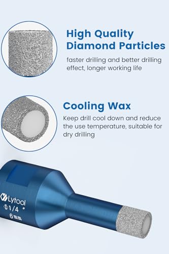 Diamantbohrer, Lytool 2 tlg Fliesenbohrer 6 mm Set zum Bohren von Fliesen, Feinsteinzeug, Glas, Naturstein, Marmor, Granit, für M14 Winkelschleifer