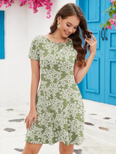 Image of KORSIS Summer Women's Dress Casual T-Shirt Short Sleeve Dresses Swing Flowy Beach Vacation Work Sundress with Pockets