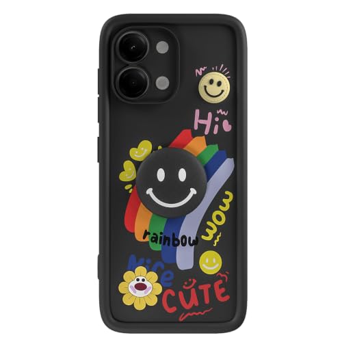 Image of Pikkme Back Cover for Vivo Y11 5G / Vivo T5 Lite 5G | Soft Silicone| Cute Rainbow Smile & 3D Cartoon Flower Design | Shockproof Raised Camera Protection Bumper Case (Black)