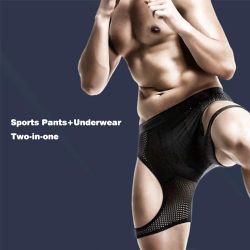 Evankin Mens Sexy Underwear Boxer Briefs Ice Silk Hollow Underpants Long Breathable Lingerie Elastic Sports Short Pants3