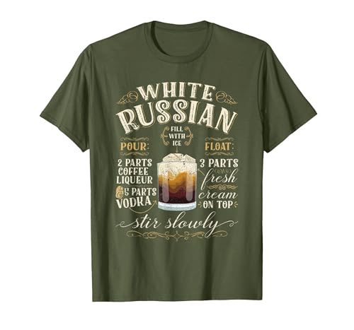 White Russian Cocktail Vodka Coffee Drink Cream Milk T-Shirt, Men, Olive Green, 3X-Large