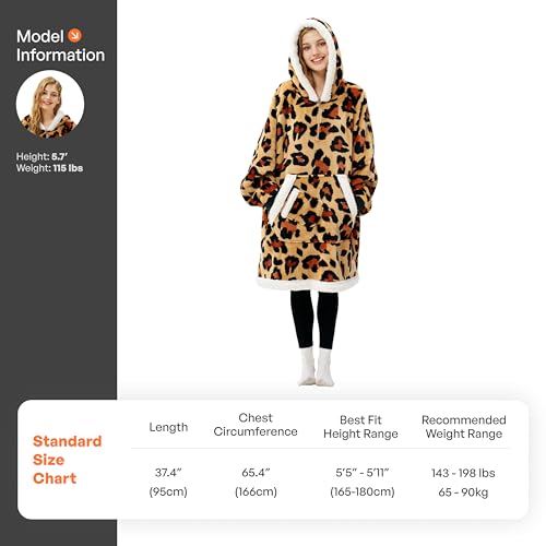 Image of Giggling Getup Wearable Blanket Hoodie for Adults Gifts for Teen Girls Sister Women Sherpa Fleece Printed Hooded Blanket Sweatshirt Warm Cozy with Pocket & Sleeves Brown Leopard