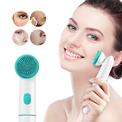 Hetian Sonic Facial Cleansing Brush，Exfoliating and Waterproof Electric Face Wash Brush Deep Skin Care Tools Silicone Cleanser Scrubber Suitable for Any Skin Condition for Women (Blue)