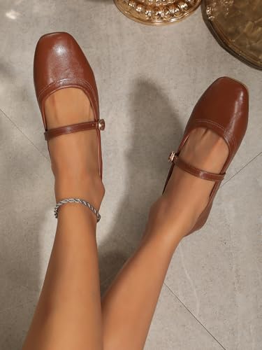 Women's Mary Jane Flat Shoes Square Toe Dressy Ballet Flat for Women Soft Slip On Gold Brown Flats Daily Party Office Shoes with Easy Buckle2