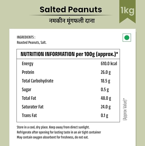Image of R K Organic Jumbo Roasted salted Peanut, Desi Singdana, 1kg | Salted & Roasted | 100% Natural Snack | Rich in Protein & Fiber (Pack Of 1)