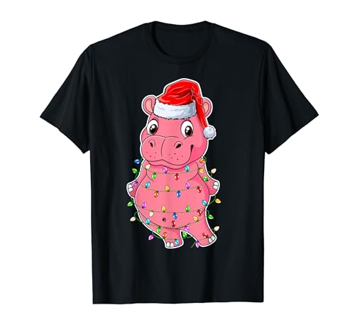 Hippo Wearing Santa Hat Christmas - Hippo Lover Xmas Camiseta
