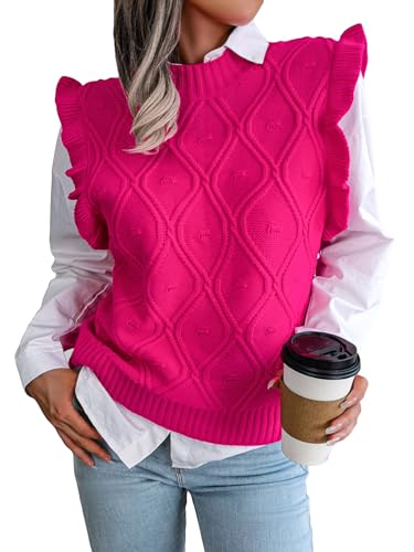 GORGLITTER Women's Sleeveless Sweater Vest Crewneck Lightweight Ruffle Fall Cute Knit Tank Tops 2025