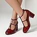 Bviennic Womens Block Heel Ankle Strap Round Toe Court Shoes Fashion Party Red Size 6 US/37