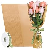 tchrules 50PCS Flower Bouquet Wrapping Paper with Ribbon, Kraft Flower Sleeves for Bouquets, Brown Floral Packing Bags Bulk for Valentine's Day Mother's Day Graduation Wedding, 17.7x9.4x3.5 inch
