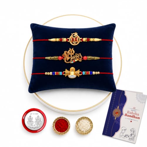 Image of Oblivion Rakhi For Brother - Elegant Stylish God Designer Rakhi with Beads and Silver Colour Pooja Coin, Tilak Set & Greeting Card - Traditional Raksha Bandhan Combo for Bhai