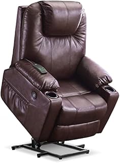 Mcombo Large Power Lift Recliner Chair with Massage and Heat for Elderly Big and Tall People, 3 Positions, 2 Side Pockets, and Cup Holders, USB Ports, Faux Leather 7517 (Large, Dark Brown)