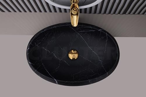 Image of CLUSTER Designer Glossy Ceramic Table Top Wash Basin For Bathroom | Countertop Bathroom Sink For Livingroom, Resturant Decor, Oval Shape (24 x 16 x 6 inch)
