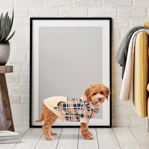 EXPAWLORER Hunde-Kapuzenpullover mit Karomuster, britischer Stil, Warmer Hundepullover mit Loch für die Leine, Pitbull-Kleidung, Wintermantel, Bekleidung für alle Rassen, Welpen, Mädchen, Jungen,