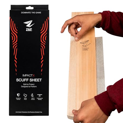 Image of ZAP Cricket Bat Safety ImpactX Anti Scuff Sheet (Pack of 2) | Armour Tec Technology | Waterproof Anti Crack English Tape | Fiberglass Full Face Protection Sheet | Clear Unfolded Sheet (380x140mm)