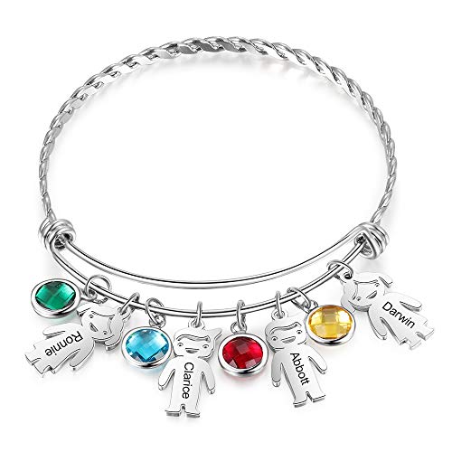 Gemszoo Personalized Bracelet With 4 Simulated Birthstones Dolls Boy And Girl Charms Customized Names Bangle For Women Wife Mothers Grandma (4 Dolls) #TOP4