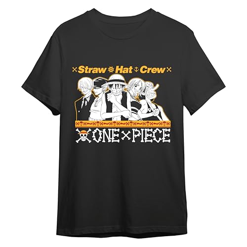Comic Studio | One Piece Camiseta | Artículo Licenciado Oficial | Monkey D. Luffy, Zoro, Sanji, Nami, Usopp | Unisex | Negro | S