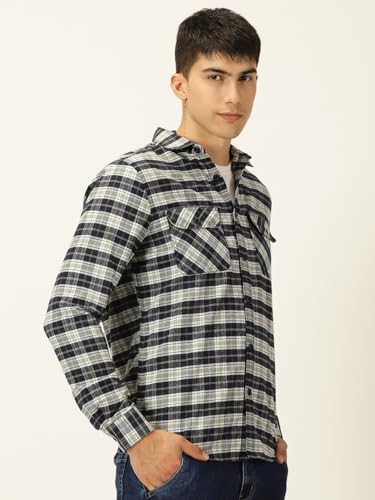 Image of Thomas Scott Men's | Checks | Full Sleeve | Slim Fit | Cotton Blend | Double Flap Pocket | Spread Collar | Casual Shirt