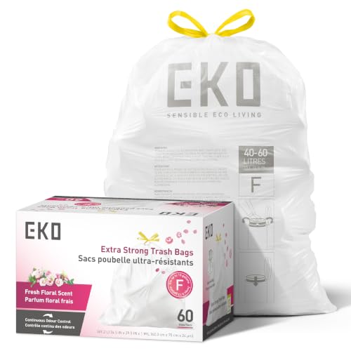 Image of EKO Ultra-Strong Extra-Tall 13 Gallon Kitchen Trash Bags, Floral, 60 Ct
