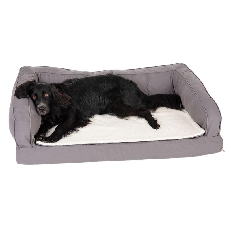 ZOOPLUS Orthopädisches Hundesofa | Hundebett | Memory Foam-Matratze | anschmiegsamer Bezugsstoff | hoher Rand | inkl. Plüschauflage (XL - L 140 x B 80 x H 32 cm)