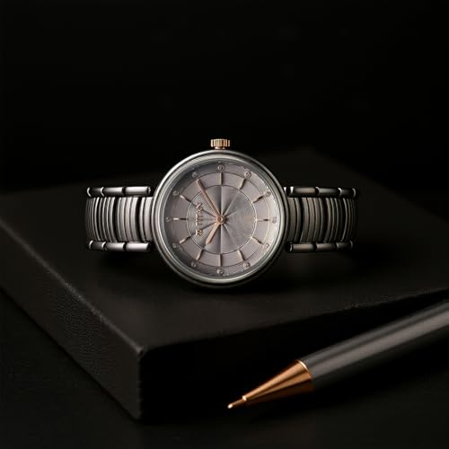 Image of Titan Aura Phase Quartz Analog Grey Dial with Black Stainless Steel Strap Watch for Women-95240KM01