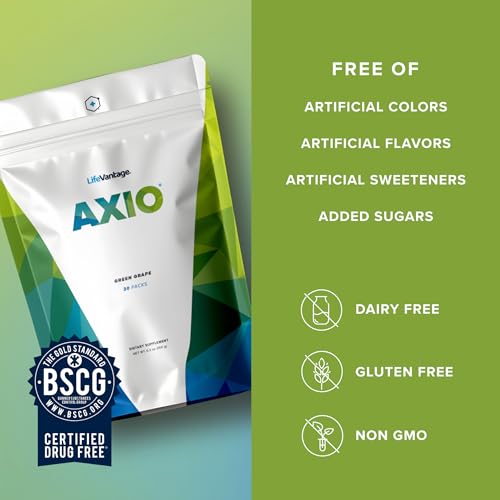 Image of LifeVantage AXIO Regular Energy Drink Powder, Nootropic Supplement, Focus & Mood Support, with L-theanine, Green Tea, B Vitamins, DMAE, Quercetin & Pine Bark, Green Grape, 30 Packets
