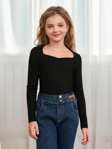 SOLY HUX Girl's Crop Tops Long Sleeve T Shirts Cute Clothes Sweetheart Neck Ribbed Knit Trendy Casual Fitted Tees3