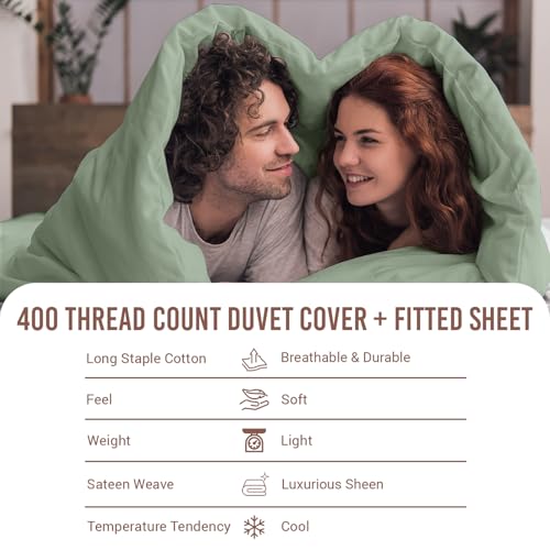Pizuna Pure 100% Cotton King Size Duvet Cover Sets with Fitted Sheets Seafoam Sage - Image 4