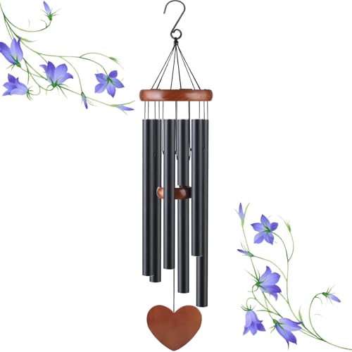 Image of Black Metal Wind Chimes Outdoor Large, Modern Aluminum Deep Tone Tubes, Decorative Hanging Wind Chime for Patio Garden Porch Yard Balcony, Stylish Home Decor