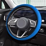 Car Steering Wheel Cover, Universal 14.5-15 Inch Blue Leather Steering Wheel Wrap with Better Sport Grip for Men Women, Anti-Slip Breathable Car Interior Accessories for Most Vehicles (Blue)